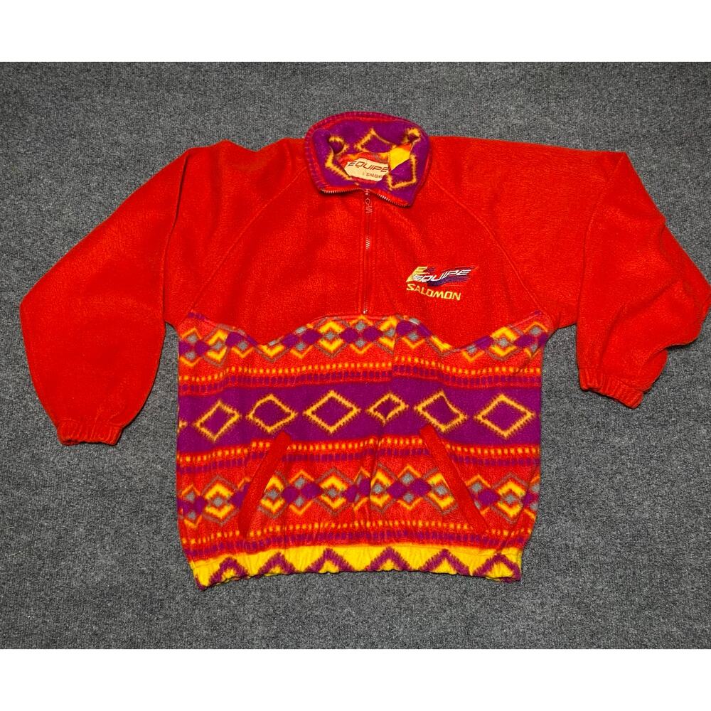 VTG Salomon Equipe Fleece 1/4 Zip Pullover Featuring a Geometric Aztec-Pattern-M